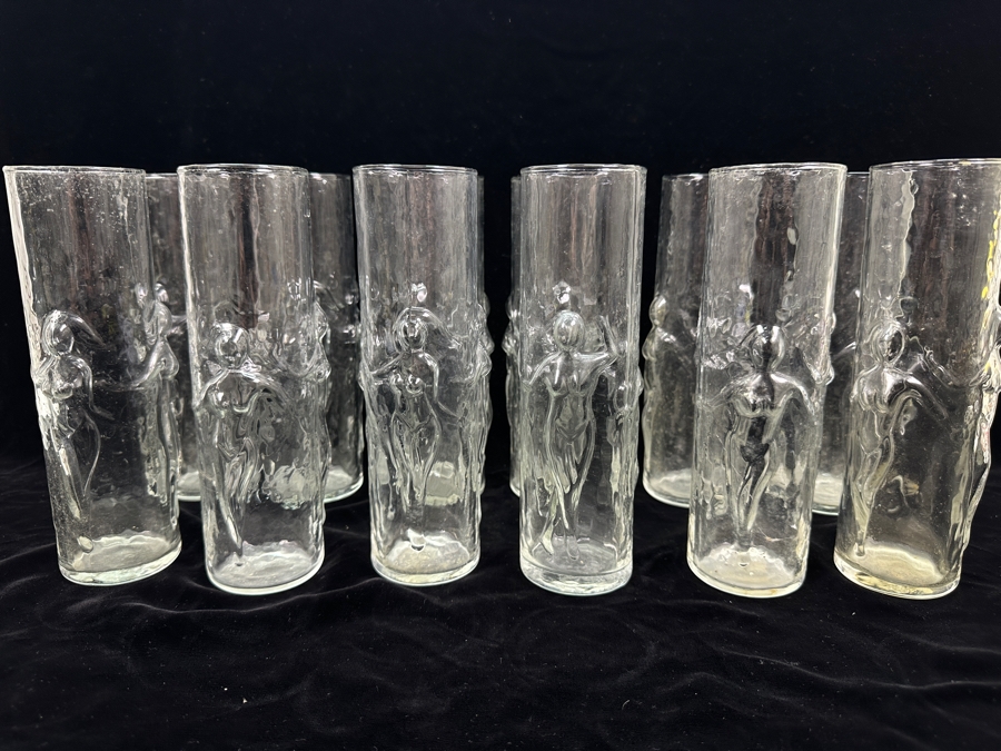(12) Vintage 1970s 'La Femme' Highball Glasses By Libbey Glass Co. With Embossed Female Figures 8.75'H [Photo 2]