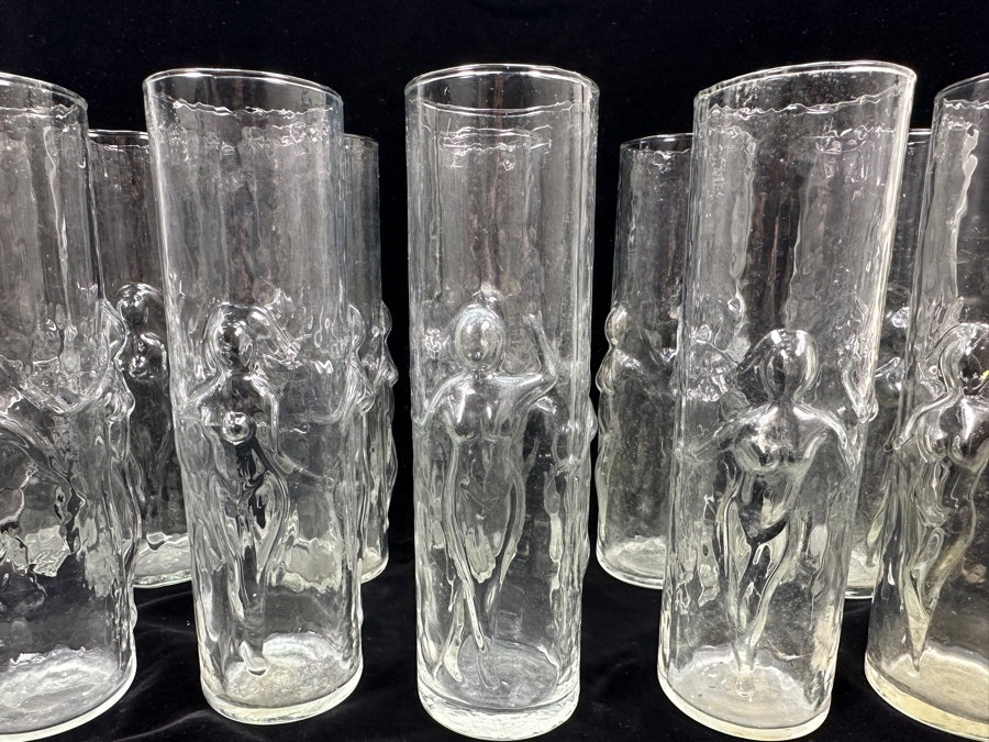(12) Vintage 1970s 'La Femme' Highball Glasses By Libbey Glass Co. With Embossed Female Figures 8.75'H [Photo 4]