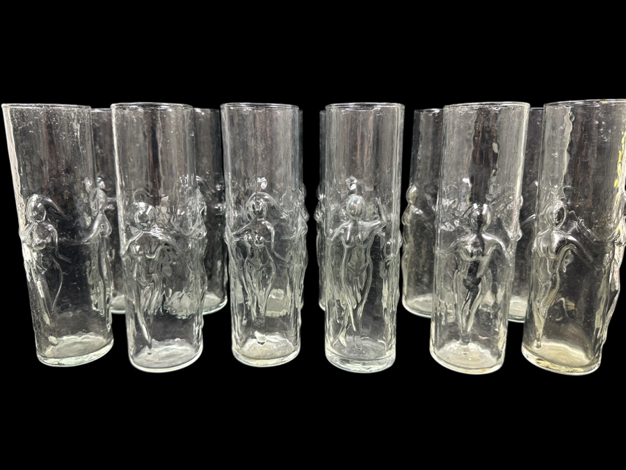 (12) Vintage 1970s 'La Femme' Highball Glasses By Libbey Glass Co. With Embossed Female Figures 8.75'H [Photo 1]