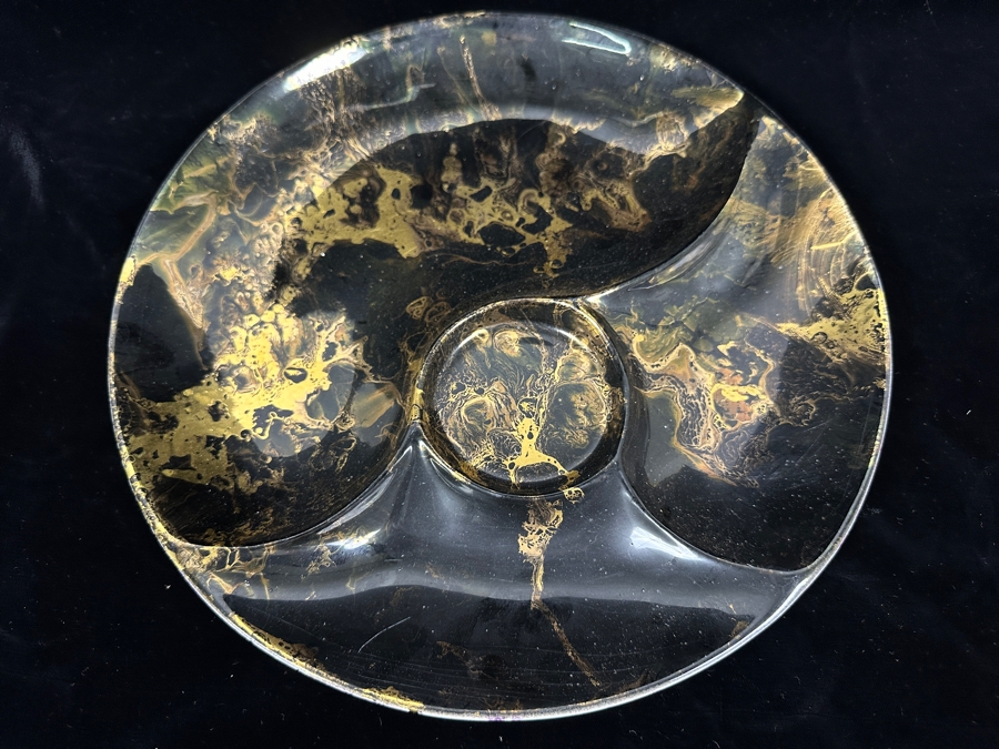 Vintage Mid-Century Sascha Brastoff California Pottery Black & Gold Marbled Divided Serving Dish Tray 12.25W [Photo 5]