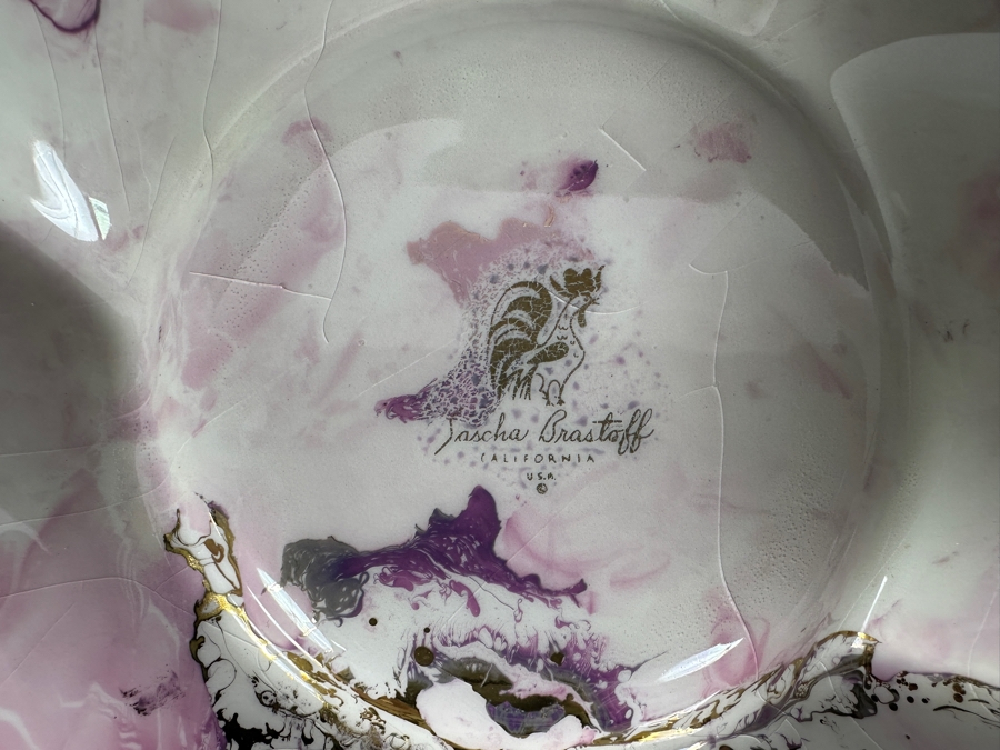 Vintage Mid-Century Sascha Brastoff California Pottery Black & Gold Marbled Divided Serving Dish Tray 12.25W [Photo 7]