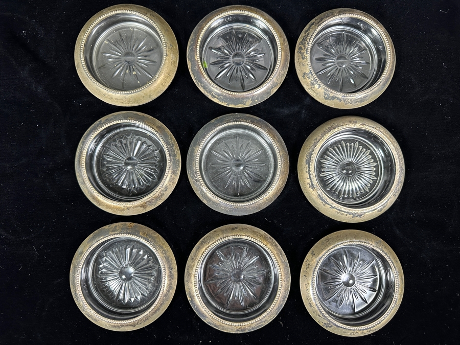 (9) Vintage Sterling Silver & Glass 4' Drink Coasters [Photo 2]