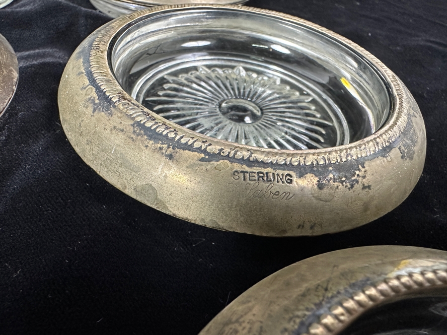 (9) Vintage Sterling Silver & Glass 4' Drink Coasters [Photo 4]
