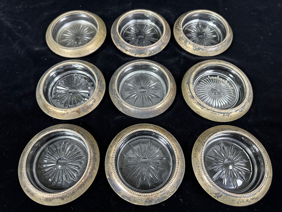 (9) Vintage Sterling Silver & Glass 4' Drink Coasters [Photo 3]