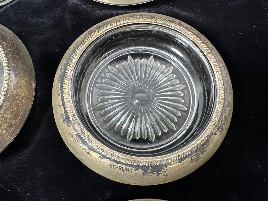(9) Vintage Sterling Silver & Glass 4' Drink Coasters [Photo 7]