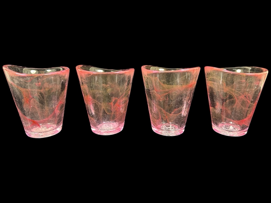 (4) Kosta Boda Mine Tumbler Swirl Glasses 4.5'H