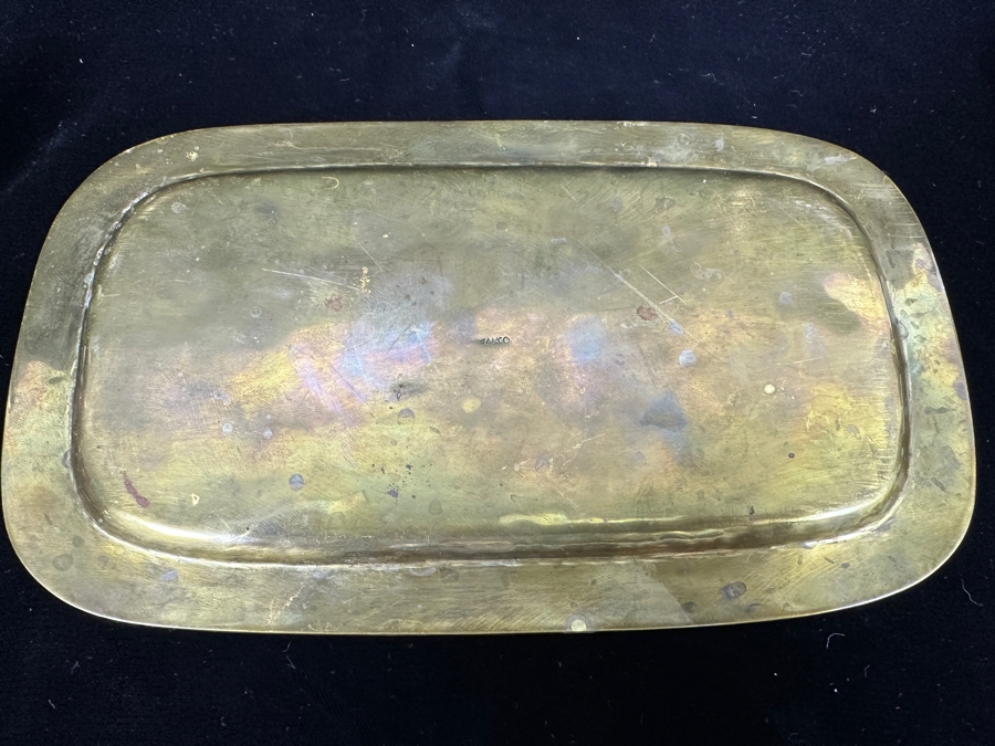 Vintage Taxco Mexico Brass And Mother Of Pearl Inlay Tray 9'W And Six Footed Drink Shot Glasses 3'H [Photo 9]