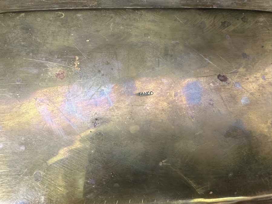 Vintage Taxco Mexico Brass And Mother Of Pearl Inlay Tray 9'W And Six Footed Drink Shot Glasses 3'H [Photo 10]