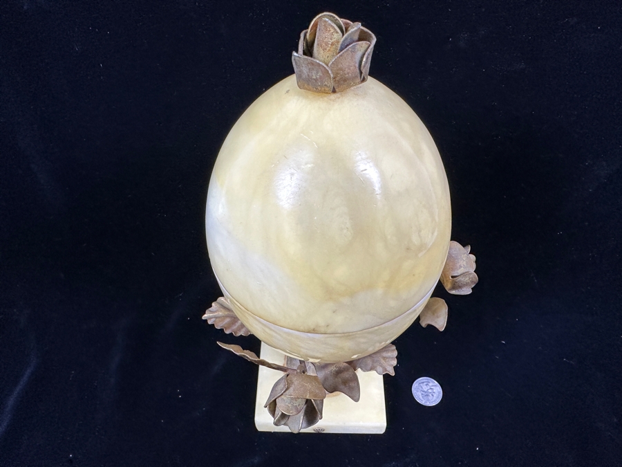 Alabaster Egg-Shaped Container With Ormolu Mounts (Bottom Half Of Egg Near Rim Has Been Repaired - See Photos) 11.5'H [Photo 6]