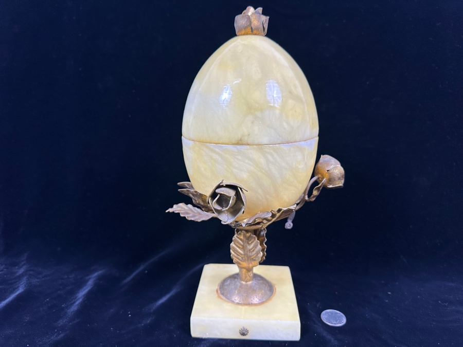 Alabaster Egg-Shaped Container With Ormolu Mounts (Bottom Half Of Egg Near Rim Has Been Repaired - See Photos) 11.5'H [Photo 7]