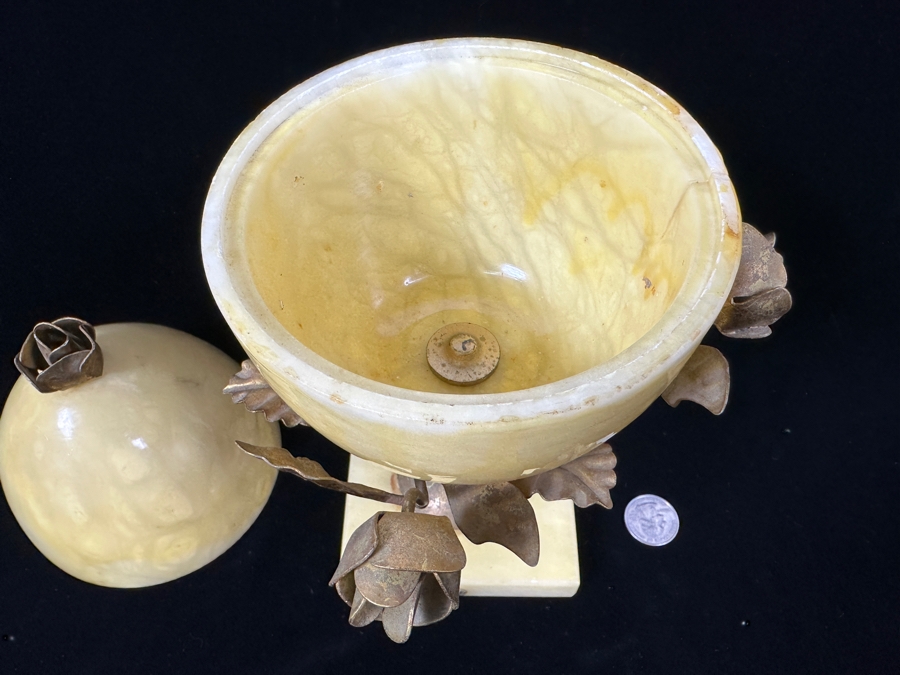Alabaster Egg-Shaped Container With Ormolu Mounts (Bottom Half Of Egg Near Rim Has Been Repaired - See Photos) 11.5'H [Photo 9]