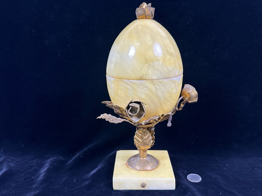 Alabaster Egg-Shaped Container With Ormolu Mounts (Bottom Half Of Egg Near Rim Has Been Repaired - See Photos) 11.5'H [Photo 2]