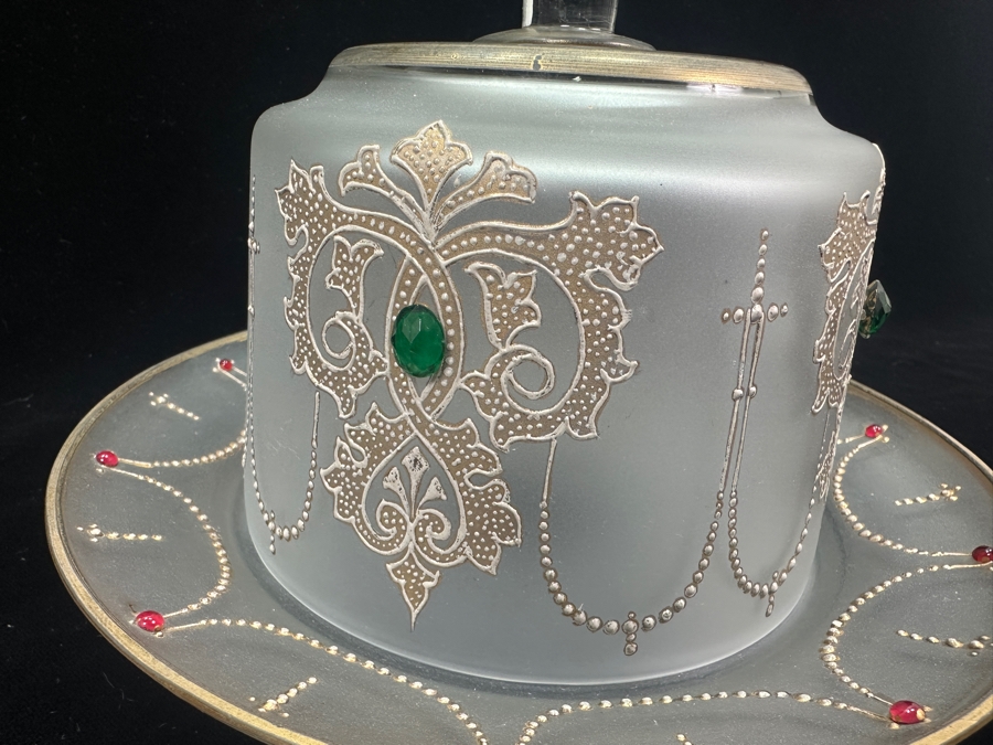 Vintage Hand Decorated Glass Cheese Server Dish 8.5W X 6.5H [Photo 5]