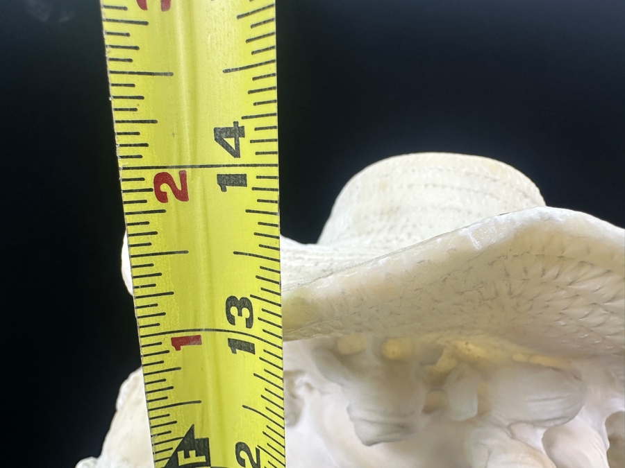 Stunning Hand Carved Alabaster Bust Sculpture Of Girl Holding A Cat Chasing A Nest Of Birds (Rim Of Hat Has Been Repaired - See Photos) 10.5'W X 14'H [Photo 18]