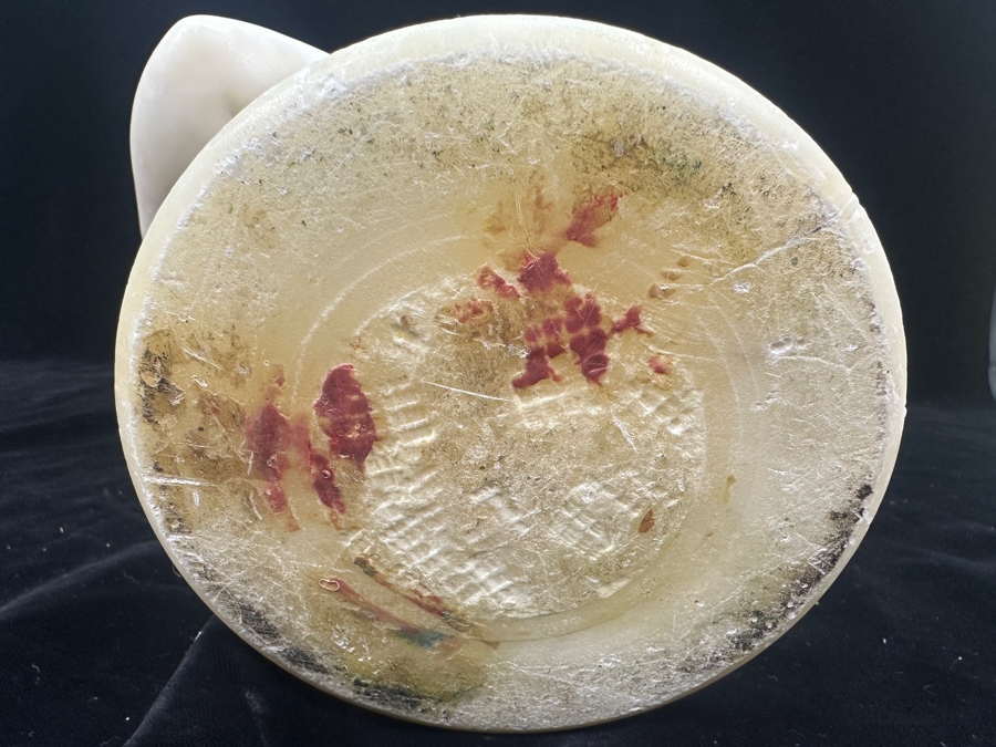 Stunning Hand Carved Alabaster Bust Sculpture Of Girl Holding A Cat Chasing A Nest Of Birds (Rim Of Hat Has Been Repaired - See Photos) 10.5'W X 14'H [Photo 15]