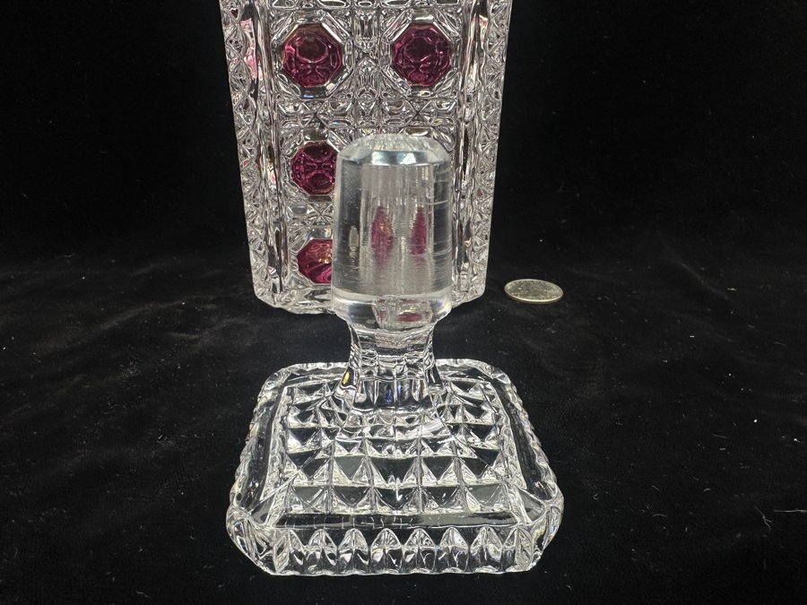 Hofbauer Germany Crystal Liquor Decanter With Ruby Red Accents And Stopper 9'H [Photo 7]