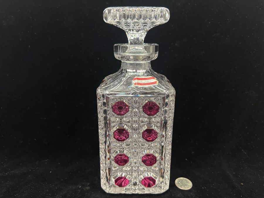 Hofbauer Germany Crystal Liquor Decanter With Ruby Red Accents And Stopper 9'H [Photo 3]