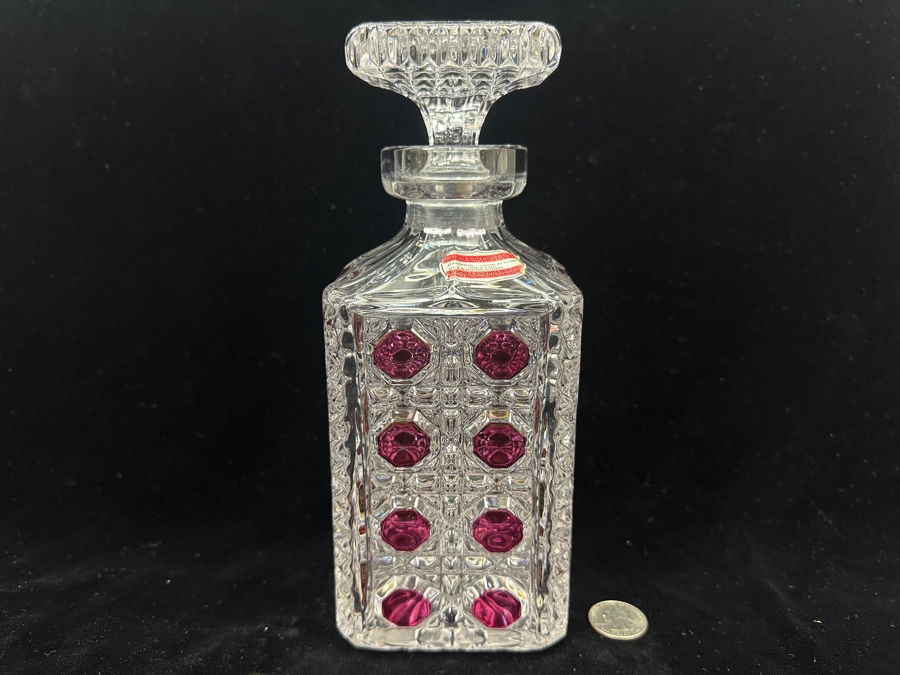 Hofbauer Germany Crystal Liquor Decanter With Ruby Red Accents And Stopper 9'H [Photo 2]