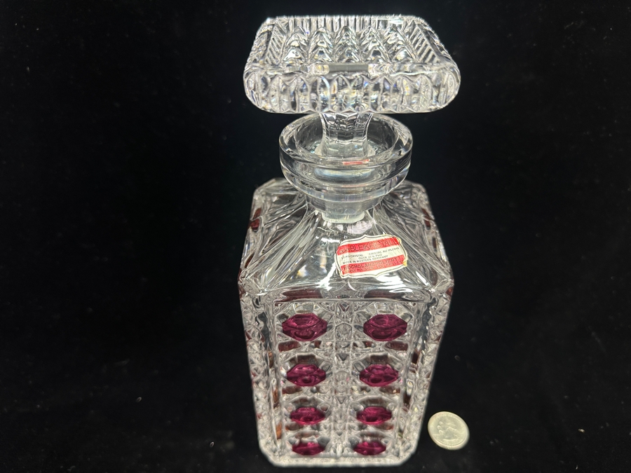 Hofbauer Germany Crystal Liquor Decanter With Ruby Red Accents And Stopper 9'H [Photo 5]