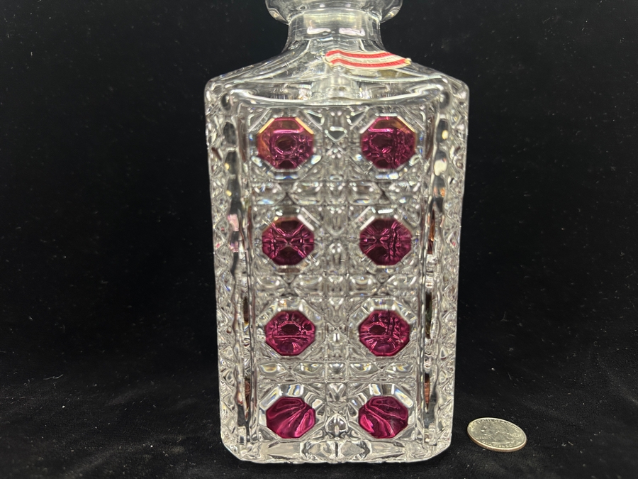 Hofbauer Germany Crystal Liquor Decanter With Ruby Red Accents And Stopper 9'H [Photo 4]