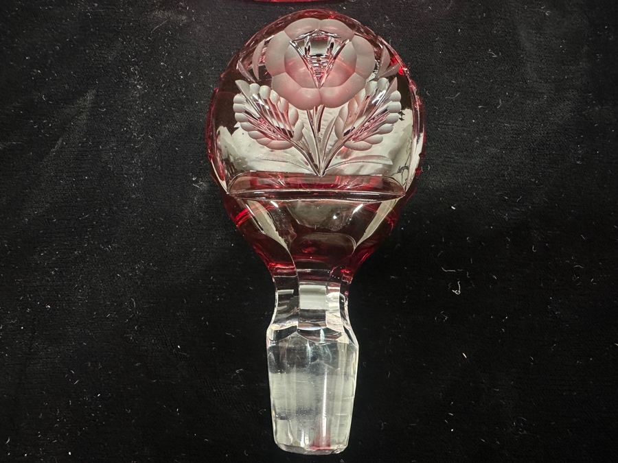 Vintage Ruby Red Cut Crystal Decanter With Stopper 10.5'H [Photo 7]