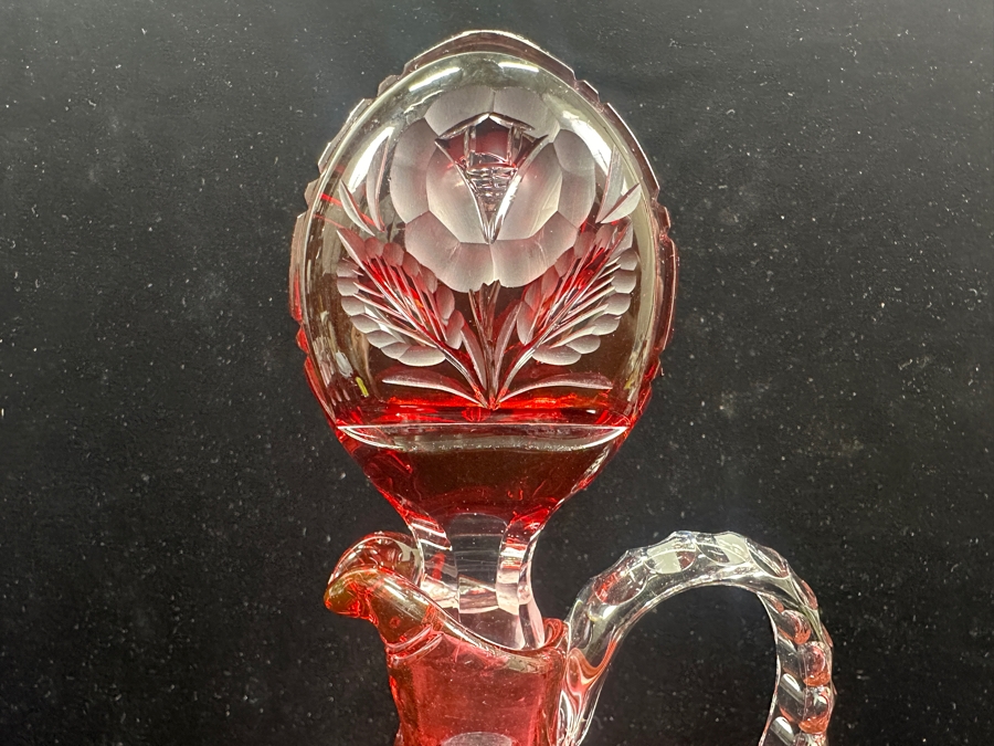 Vintage Ruby Red Cut Crystal Decanter With Stopper 10.5'H [Photo 5]