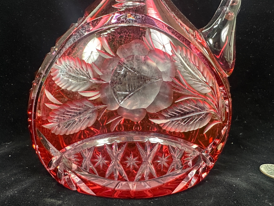 Vintage Ruby Red Cut Crystal Decanter With Stopper 10.5'H [Photo 4]