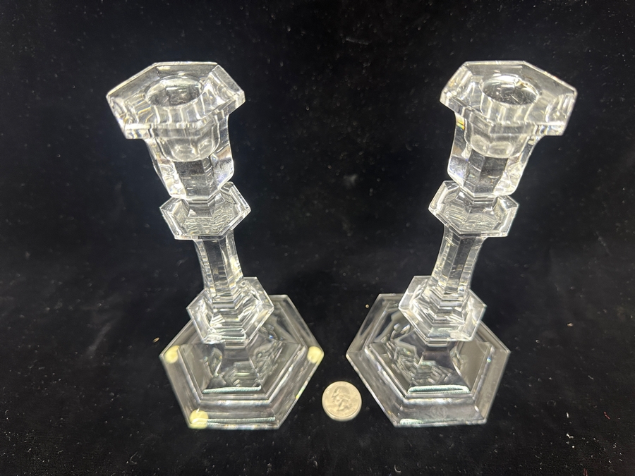 Pair Of Baccarat France Crystal Versailles Candlesticks Candle Holders 8'H [Photo 4]
