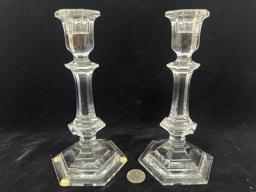 Pair Of Baccarat France Crystal Versailles Candlesticks Candle Holders 8'H [Photo 3]
