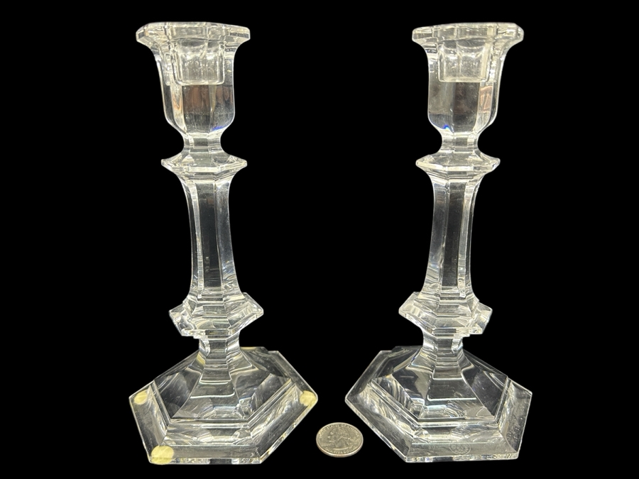 Pair Of Baccarat France Crystal Versailles Candlesticks Candle Holders 8'H [Photo 1]