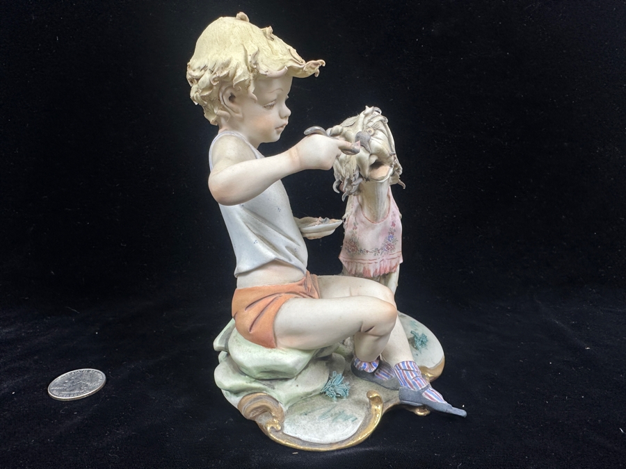 Vintage Capodimonte Porcelain Figurine Titled 'Boy Feeding A Dog' 6'H [Photo 6]