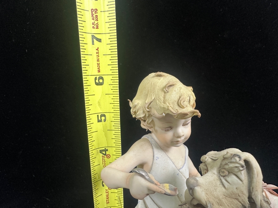 Vintage Capodimonte Porcelain Figurine Titled 'Boy Feeding A Dog' 6'H [Photo 9]