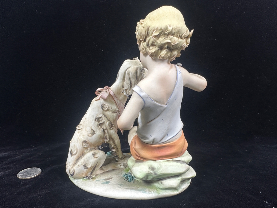 Vintage Capodimonte Porcelain Figurine Titled 'Boy Feeding A Dog' 6'H [Photo 7]