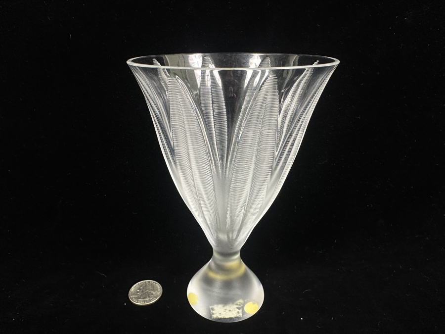 Lalique France Crystal Campanule Frosted Fern Pattern Footed Vase 6 1/8'H [Photo 4]