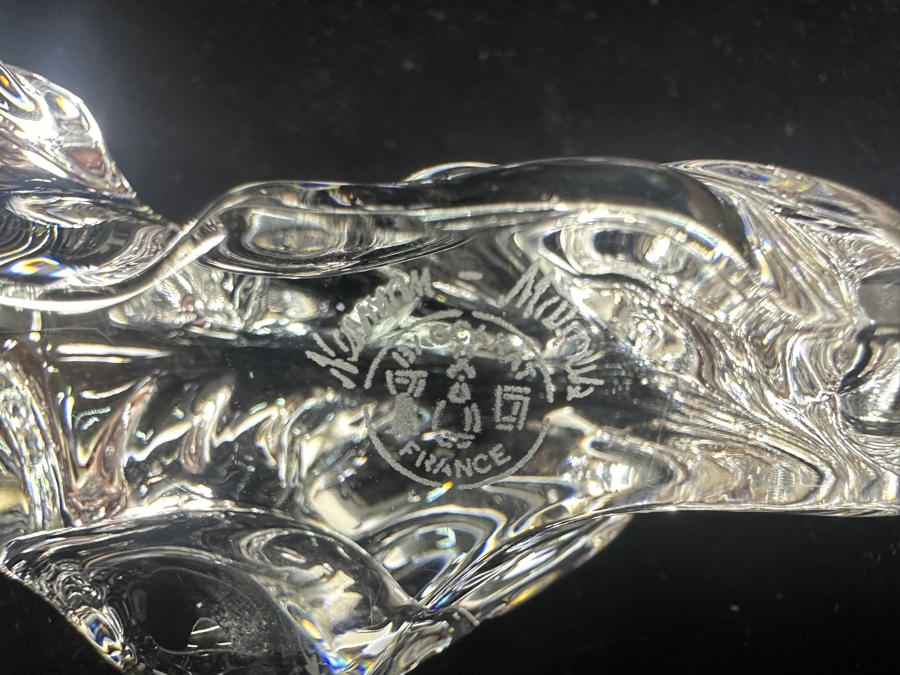 Vintage Baccarat France Crystal Crouching Tiger Figurine With Custom Wooden Stand 6L X 2H [Photo 9]