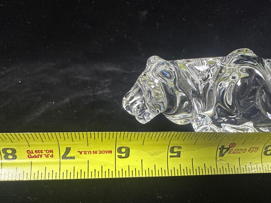 Vintage Baccarat France Crystal Crouching Tiger Figurine With Custom Wooden Stand 6L X 2H [Photo 12]