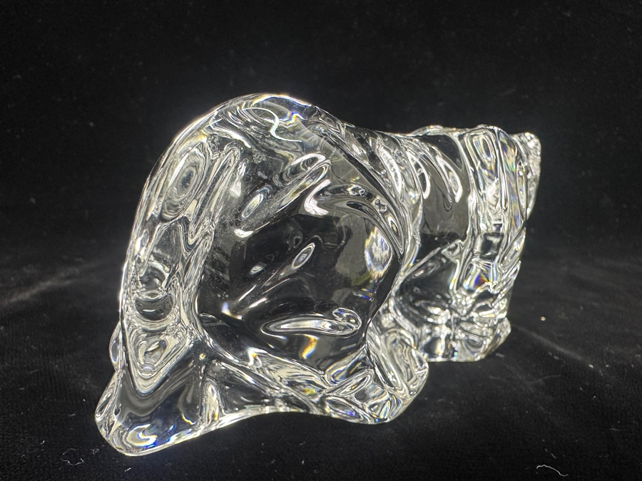 Vintage Baccarat France Crystal Crouching Tiger Figurine With Custom Wooden Stand 6L X 2H [Photo 8]