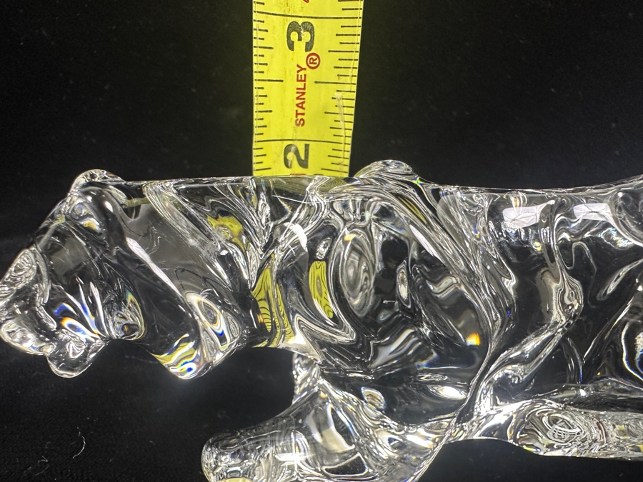 Vintage Baccarat France Crystal Crouching Tiger Figurine With Custom Wooden Stand 6L X 2H [Photo 13]