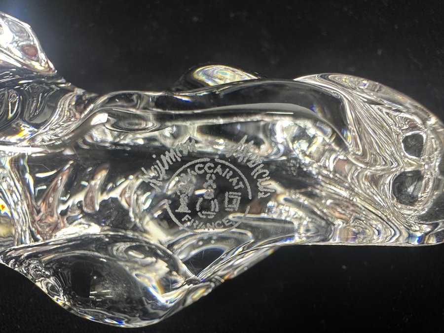 Vintage Baccarat France Crystal Crouching Tiger Figurine With Custom Wooden Stand 6L X 2H [Photo 10]