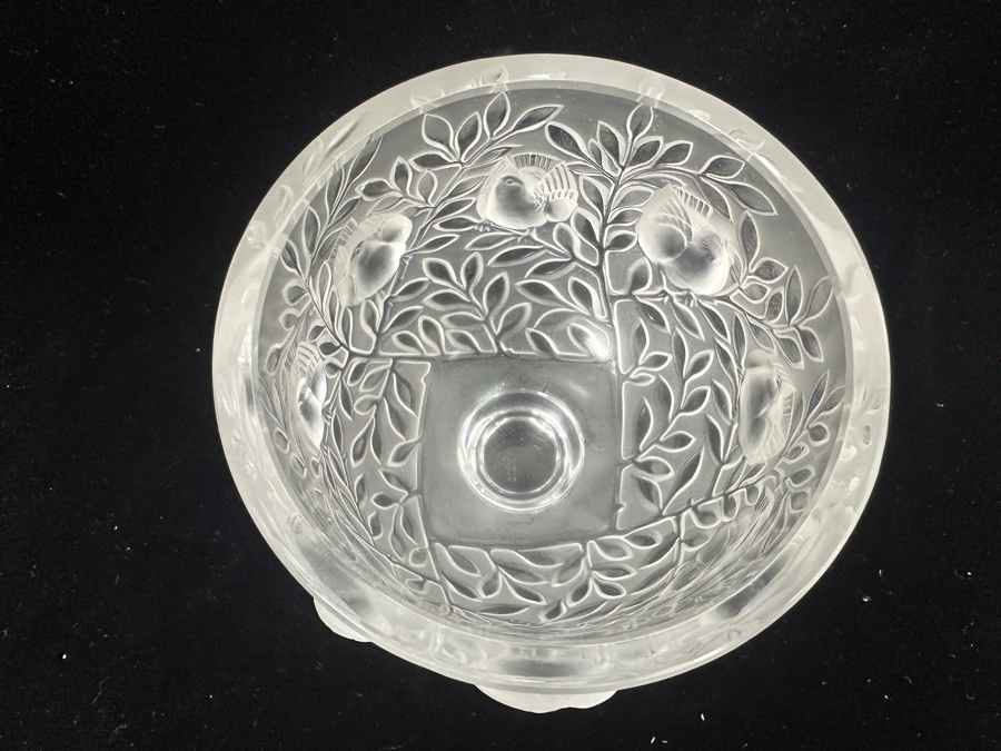 Lalique France Crystal Elisabeth Footed Vase With Birds (One Of The Birds Beak Has A Chip - See Photos) 5.25'H [Photo 5]