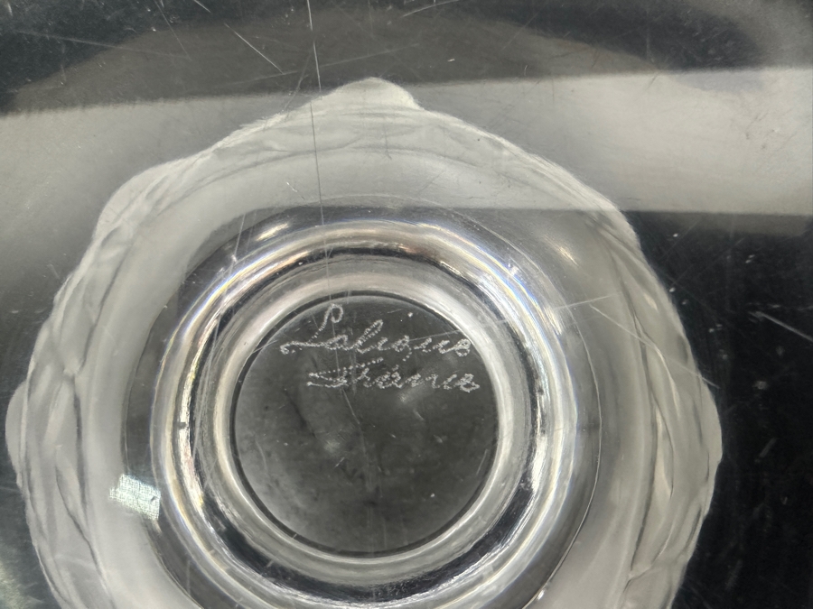 Lalique France Crystal Elisabeth Footed Vase With Birds (One Of The Birds Beak Has A Chip - See Photos) 5.25'H [Photo 13]