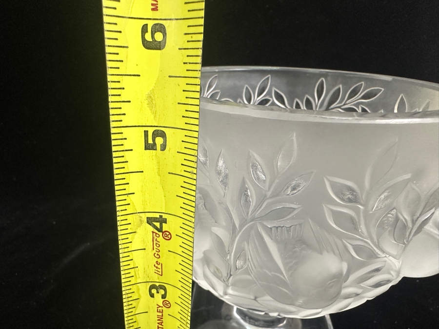 Lalique France Crystal Elisabeth Footed Vase With Birds (One Of The Birds Beak Has A Chip - See Photos) 5.25'H [Photo 14]