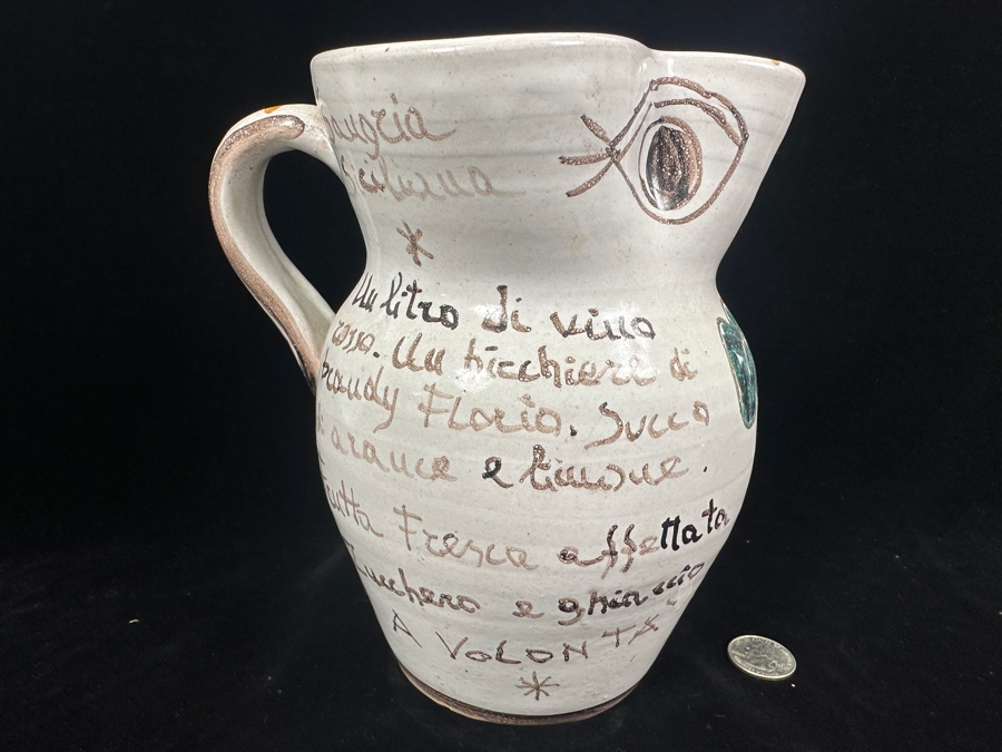 Hand Painted Italian Ceramic Water Jug By Giovanni Desimone 8'H [Photo 5]
