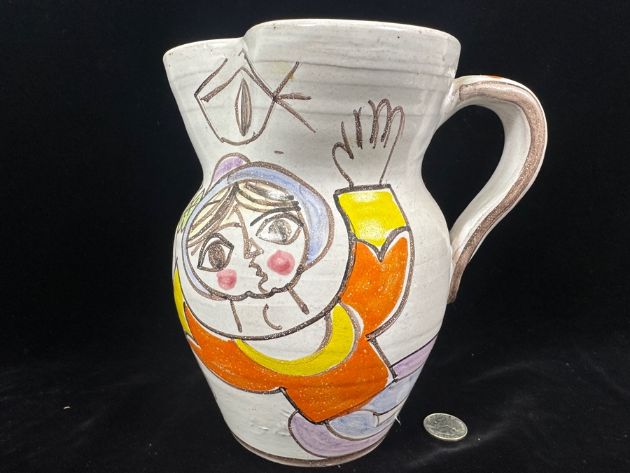 Hand Painted Italian Ceramic Water Jug By Giovanni Desimone 8'H [Photo 3]