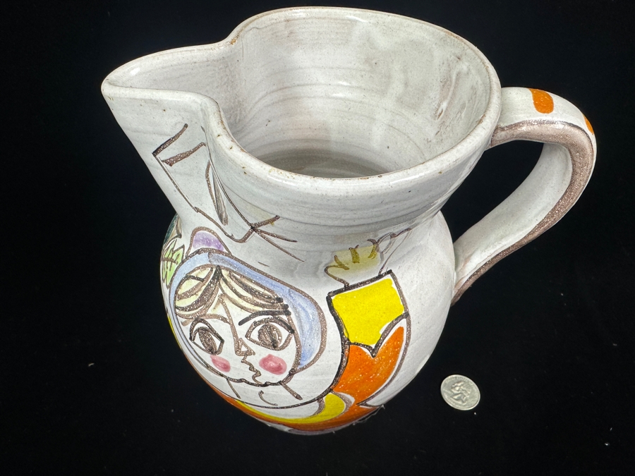Hand Painted Italian Ceramic Water Jug By Giovanni Desimone 8'H [Photo 4]