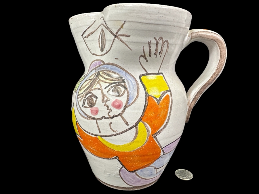 Hand Painted Italian Ceramic Water Jug By Giovanni Desimone 8'H [Photo 1]