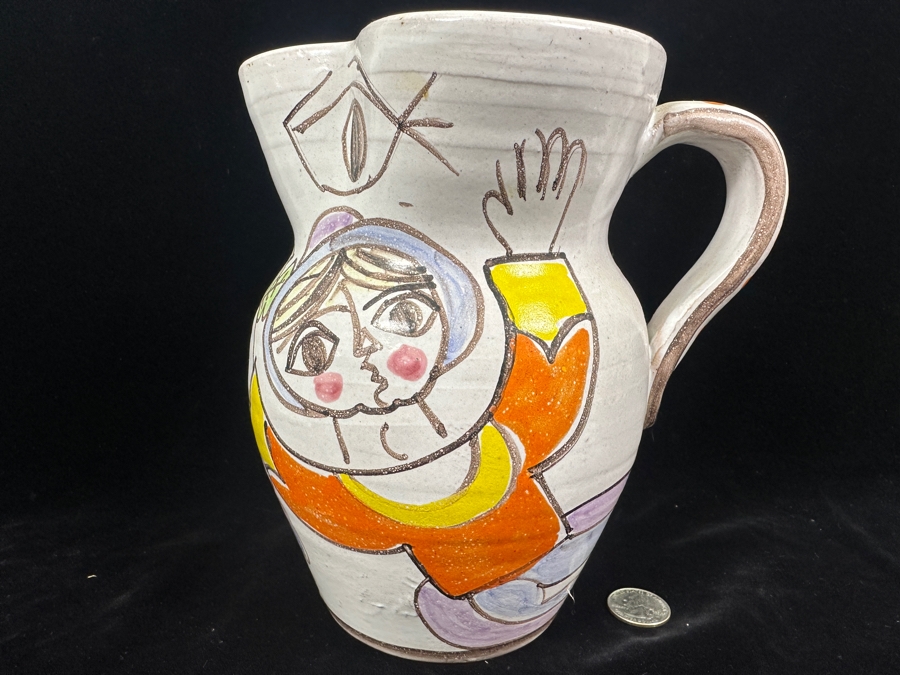 Hand Painted Italian Ceramic Water Jug By Giovanni Desimone 8'H [Photo 2]