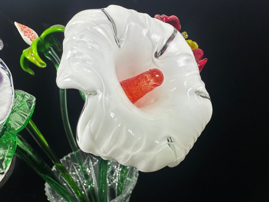 Six Blown Glass Flowers 19'H With Vase [Photo 5]