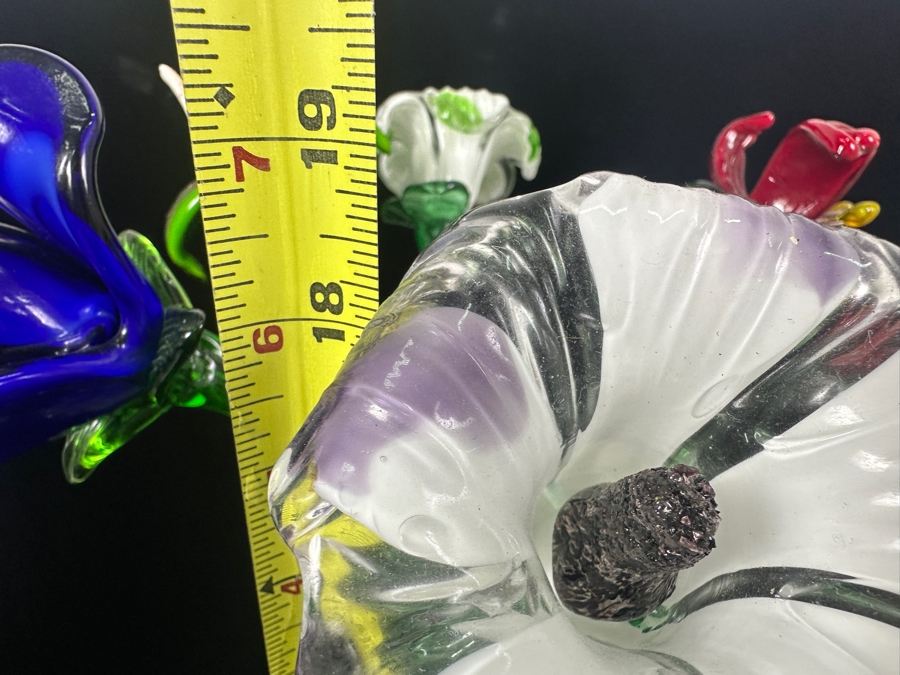Six Blown Glass Flowers 19'H With Vase [Photo 10]
