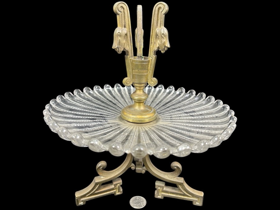 Stunning Vintage Baccarat France Art Nouveau Epergne Centerpiece - Missing Crystal Vase In Center - Signed Baccarat On Base Of Brass Foot 9.5W X 11H [Photo 1]
